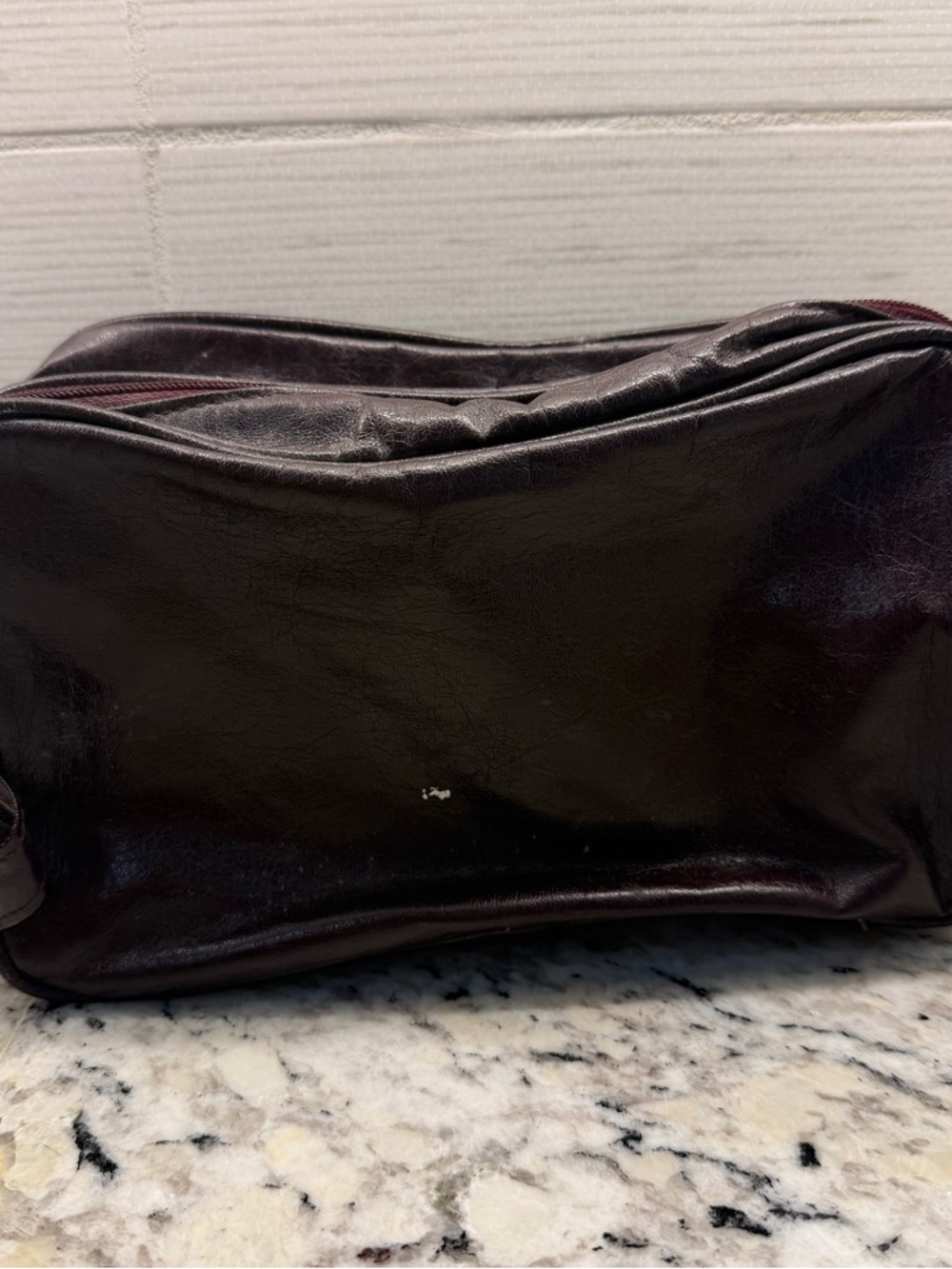 Vintage Dark Burgundy Leather Toiletry Bag